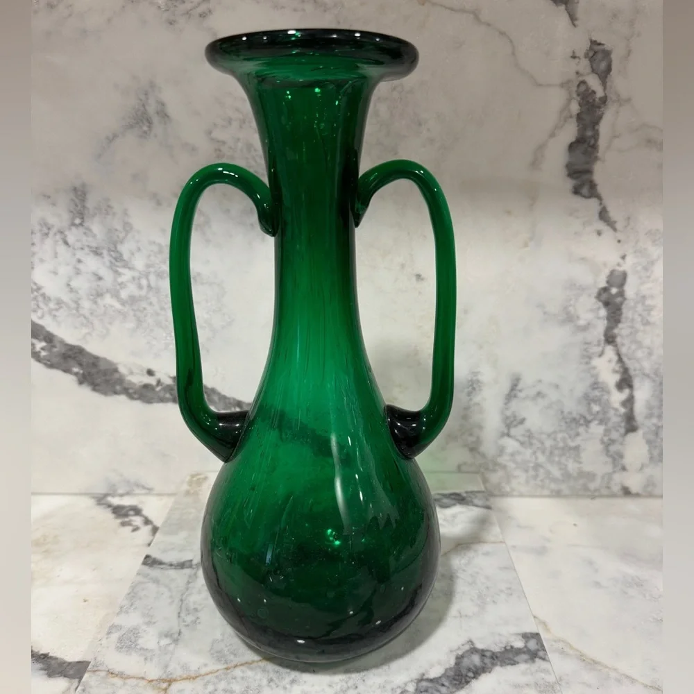 VTG Royal Leerdam Green Glass Vase